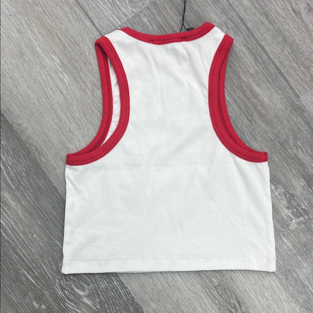 NWT AKIRA Red White Crop Ribbed Tank Top Small Girls Women Soft Stretchy - Picture 2 of 2